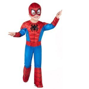 Toddler Spiderman Muscle Halloween Costume 3T/4T Jumpsuit & Fabric Mask Boys